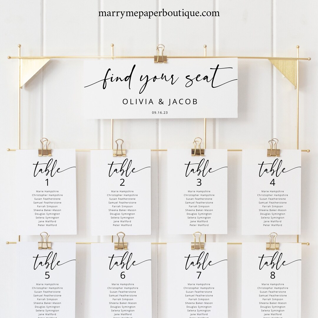 Seating Chart Cards Template, Modern Calligraphy, Wedding Seating Cards ...