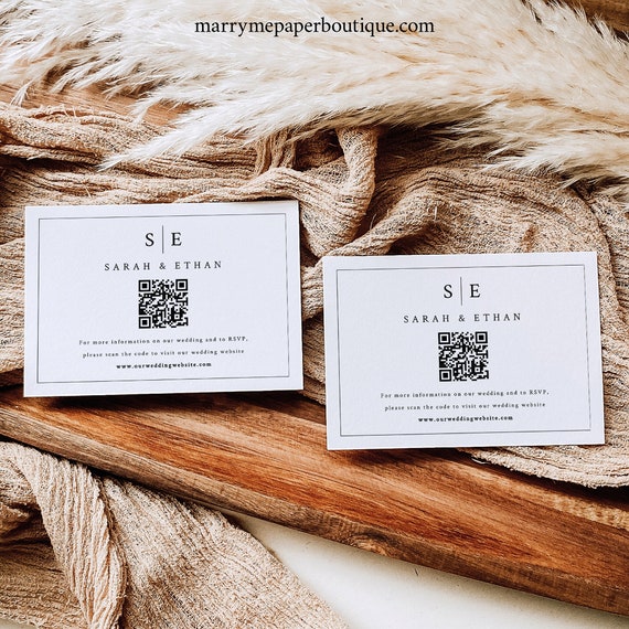 Wedding Website QR Code Enclosure Card Template, Minimalist Wedding Monogram, Editable, Insert Card, Printable, Templett INSTANT Download