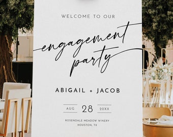 Engagement Party Welcome Sign Template, Minimalist Calligraphy, Modern Engagement Party Sign, Editable, Printable, Templett INSTANT Download