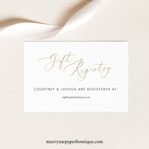 Gift Registry Card Template, Elegant Gold Script, Wedding Registry Card Printable, Editable, Templett, INSTANT Download image 1