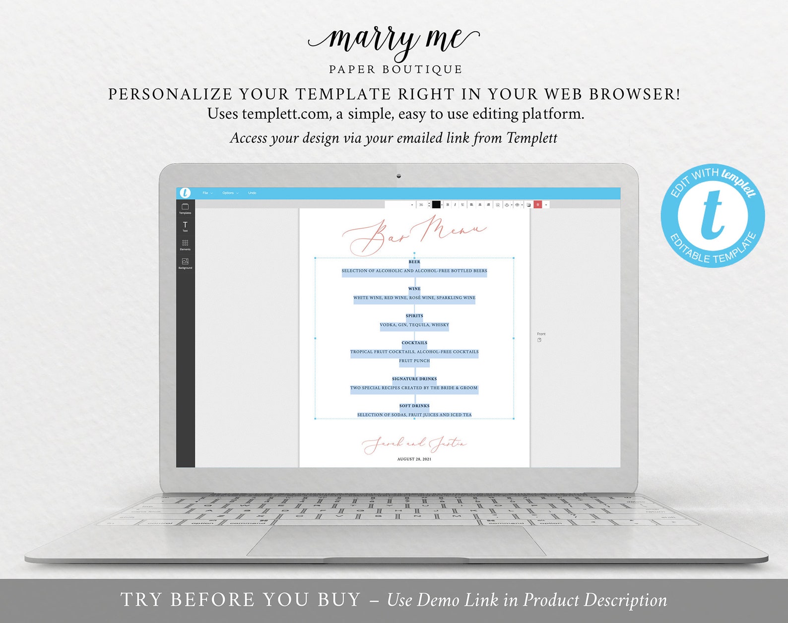 Bar Menu Sign Template Rose Gold Script Drinks Menu Etsy UK