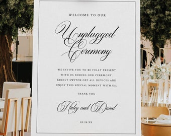 Unplugged Wedding Sign Template, Classic Calligraphy & Border, Editable, Unplugged Ceremony Sign, Printable, Templett INSTANT Download