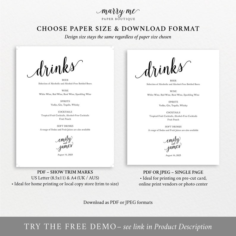 Bar Menu Template, Editable Instant Download, Modern Script, Try Before Purchase image 4