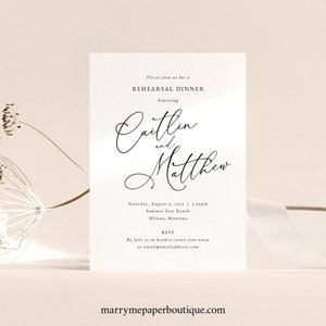 Rehearsal Dinner Invitation Template, Calligraphy Wedding, Elegant Wedding Rehearsal Dinner Invite, Printable, Templett INSTANT Download