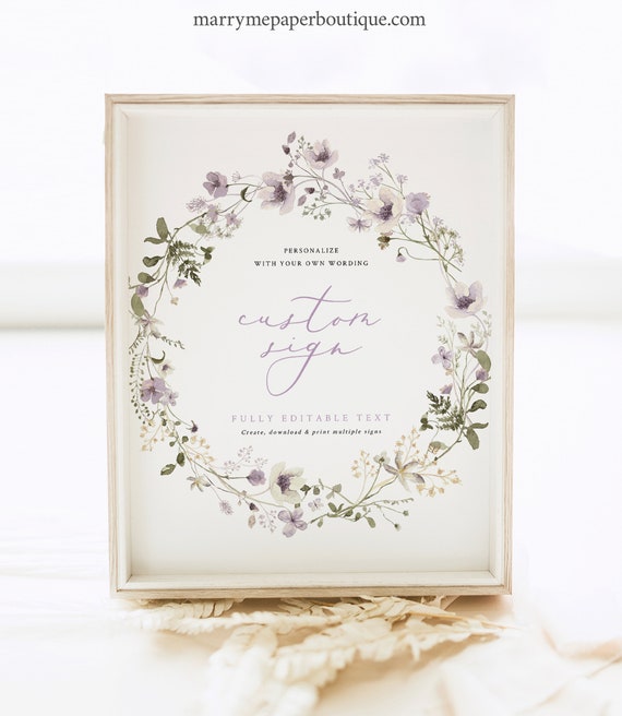 Wedding Sign Bundle Template, Rustic Lavender Flowers, Lavender Wedding Table Sign, 8x10, Editable, Printable, Templett INSTANT Download