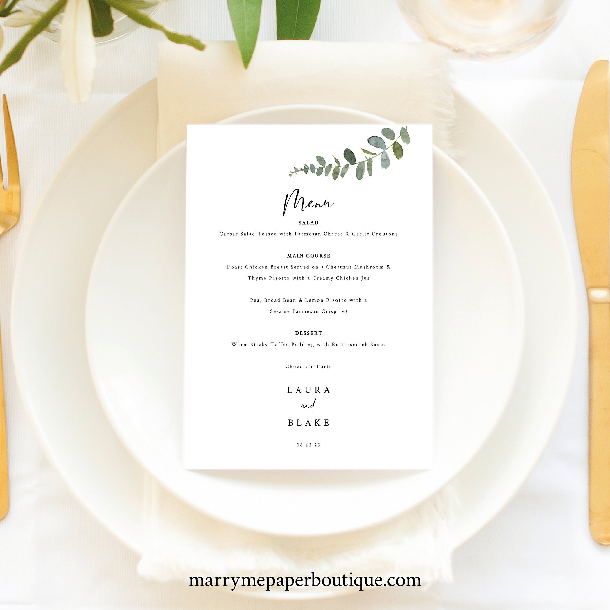 Wedding Menu Card Template Eucalyptus Greenery Wedding Table - Etsy UK