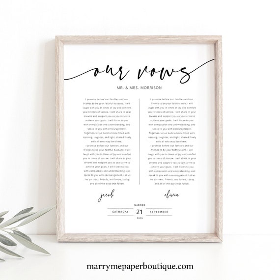 Wedding Vows First Anniversary Gift Template, Wedding Vows Wall Art Printable, Templett Instant Download, Try Before Purchase