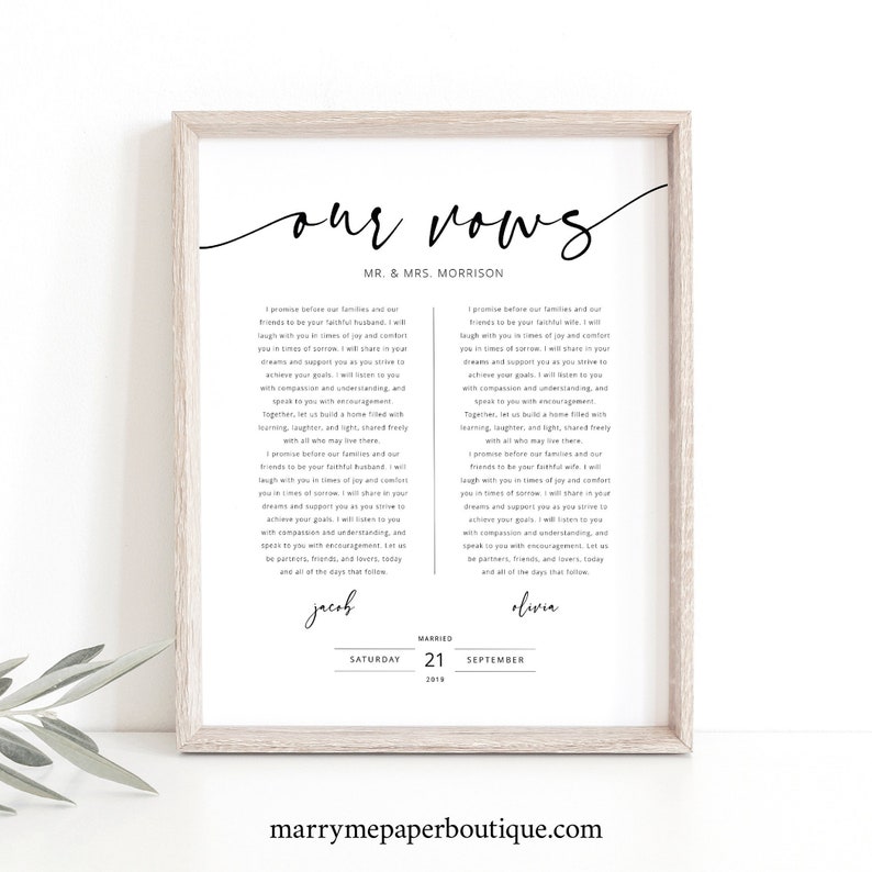 Wedding Vows First Anniversary Gift Template, Wedding Vows Wall Art Printable, Templett Instant Download, Try Before Purchase image 1