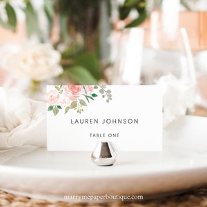 Place Card Template, Blush Floral, Try Before Purchase,  Editable Instant Download