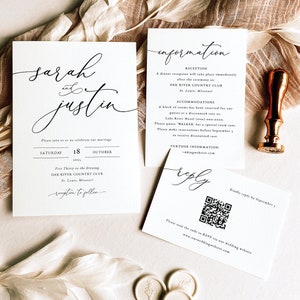 Wedding Invitation Template Suite, Classic & Elegant, QR Code RSVP Card, Printable Wedding Invitations, Templett INSTANT Download, Editable