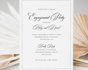 Engagement Party Invitation Template, Classic Calligraphy & Border, Printable, Engagement Party Invite, Editable, Templett INSTANT Download