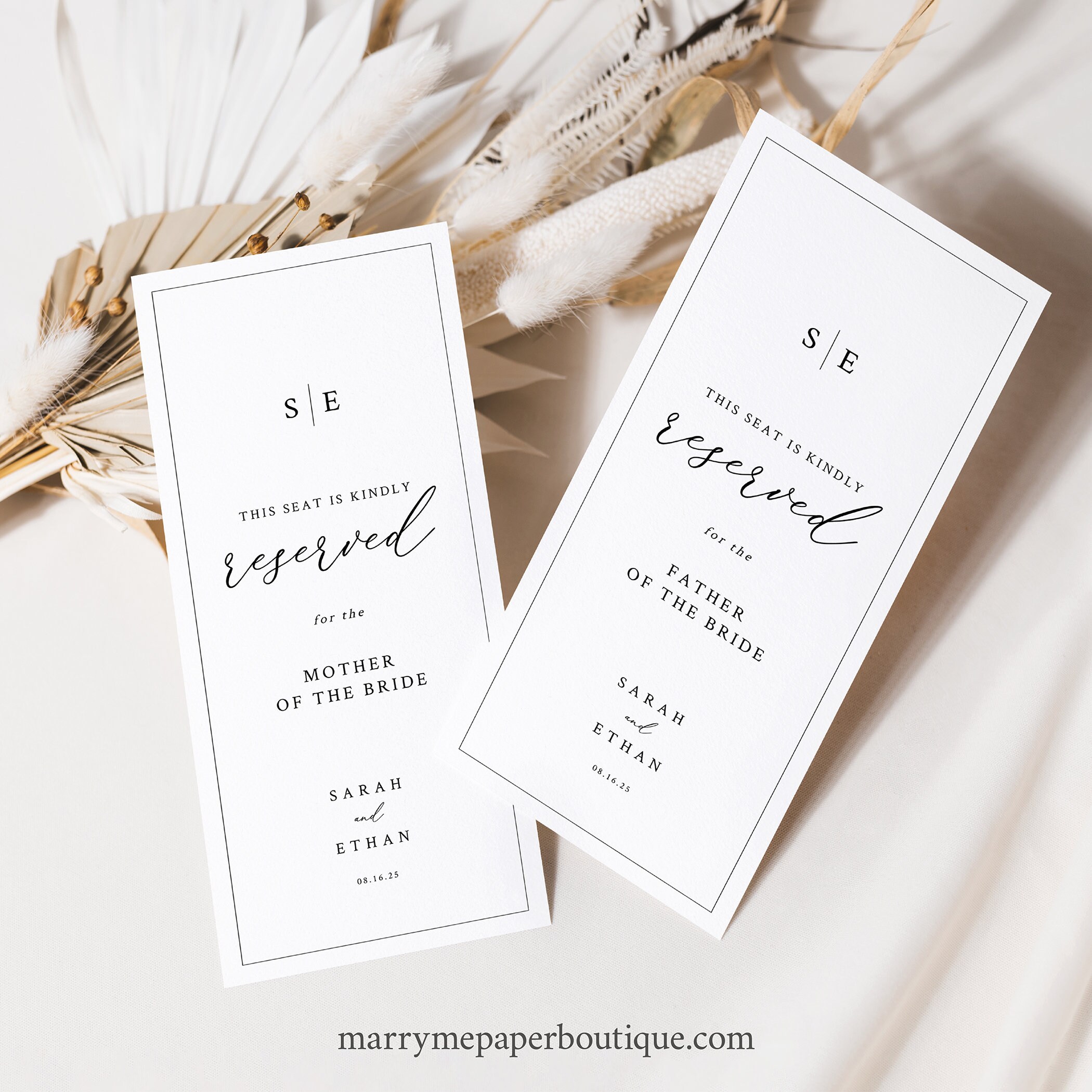 Reserved Seating Sign Template, Minimalist Wedding Monogram, Editable ...