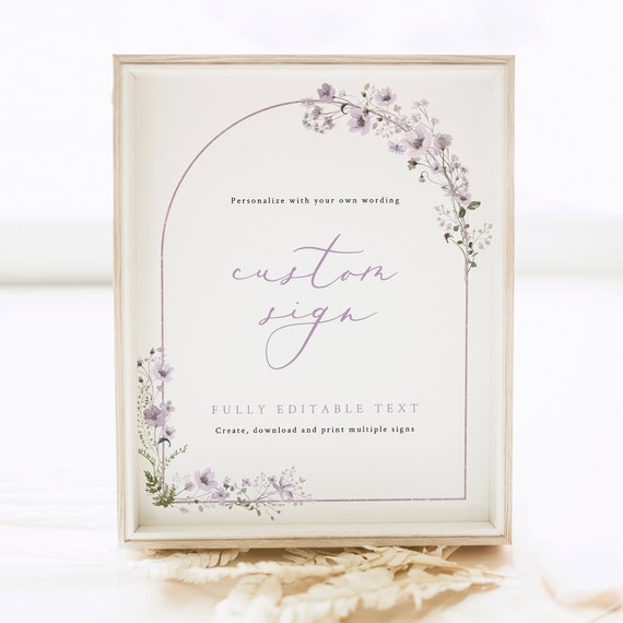 Wedding Sign Bundle Template, Rustic Lavender Flower Arch, Editable, Lavender Flower Wedding Table Sign, 8x10, Templett INSTANT Download