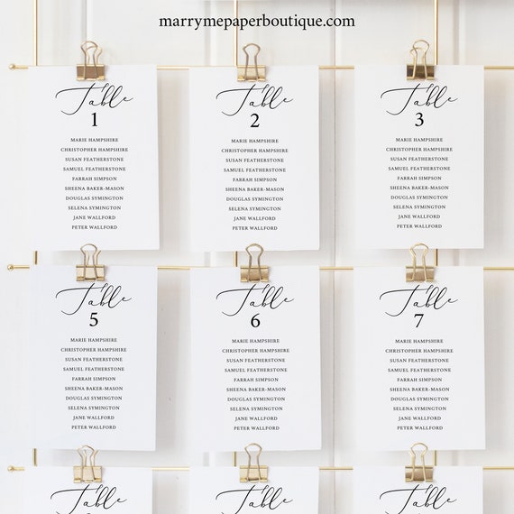 Seating Chart Template, Elegant Script Cards, Try Before Purchase,  Editable Instant Download