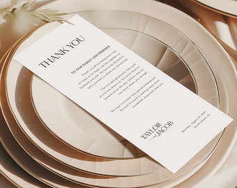 Wedding Thank You Letter Template, Modern & Classic, Table Thank You Note, Wedding Guest Thank You, 4x9, Editable,Templett INSTANT Download