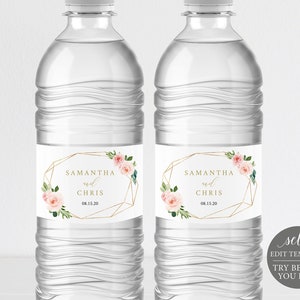 Water Bottle Label Template, Blush Floral Geometric, Try Before Purchase, Editable Instant Download