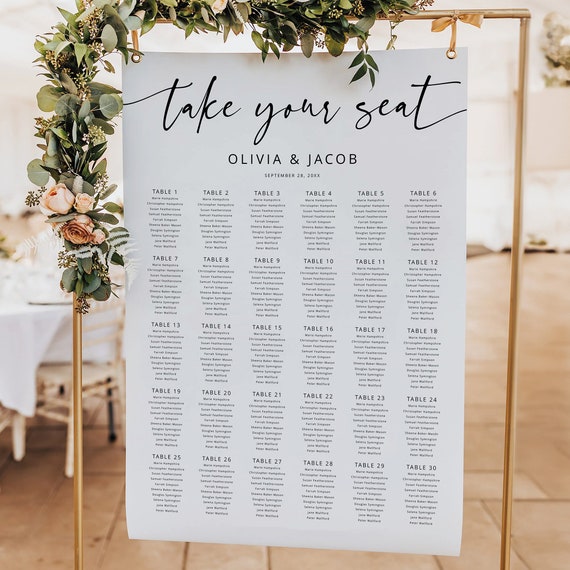 Extra-Large Wedding Seating Chart Template, Modern, Calligraphy, Editable, Modern Wedding Seating Plan, 36x48, Templett INSTANT Download