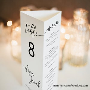 Wedding Table Number Template, Trifold, Wedding Menu Template, Modern Calligraphy, Printable,  Editable, Templett INSTANT Download