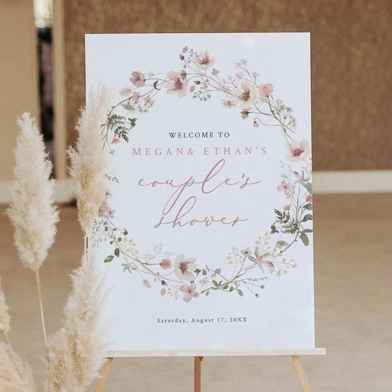 Couples Shower Welcome Sign Template, Rustic Pink Flower, Editable, Floral, Welcome to Our Couples Shower Sign, Templett INSTANT Download