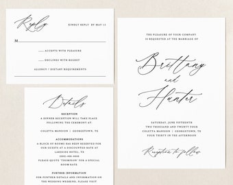 Wedding Invitation Templates, Try Before Purchase, Editable Instant Download, Stylish Script Font