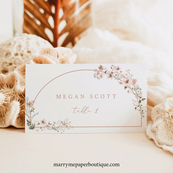 Wedding Place Card Template, Rustic Pink Flowers Arch, Editable, Pink Floral Flat & Tent Name Cards, Printable, Templett INSTANT Download