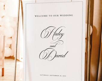 Wedding Welcome Sign Template, Classic Calligraphy & Border, Editable Welcome To Our Wedding Sign, Printable, Templett INSTANT Download