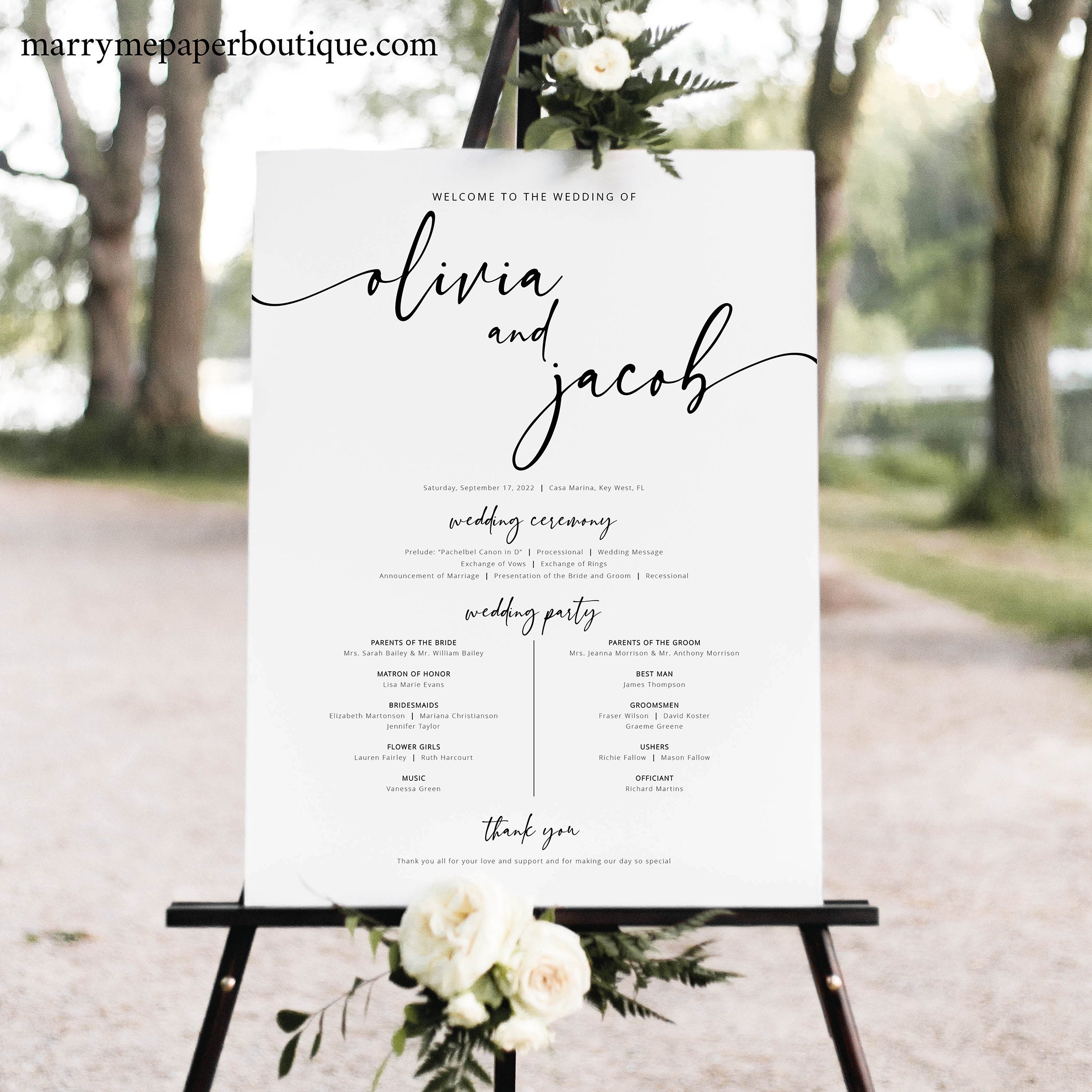 Wedding Program Sign Template, Modern Calligraphy, Timeline Sign, Order ...