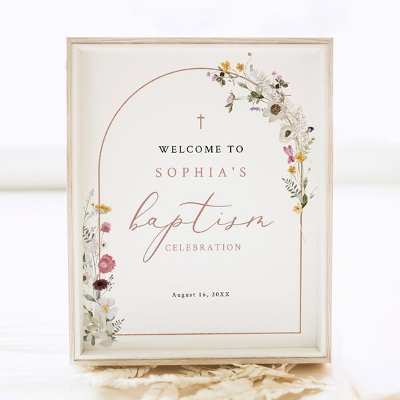 Wildflower Baptism Welcome Sign Template, Rustic Wildflowers Arch, Welcome to the Baptism Sign, Editable, 8x10, Templett INSTANT Download