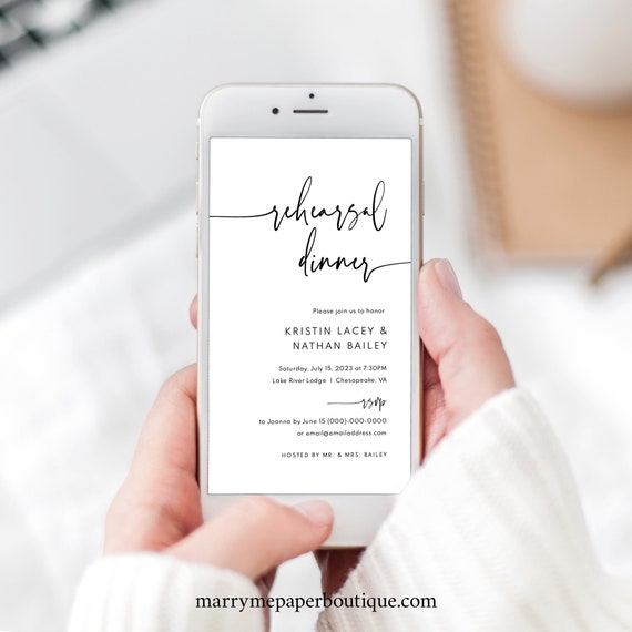 Rehearsal Dinner Electronic Text Invitation Template, Modern Contemporary, Clean Simple Digital Rehearsal Invite, Templett INSTANT Download
