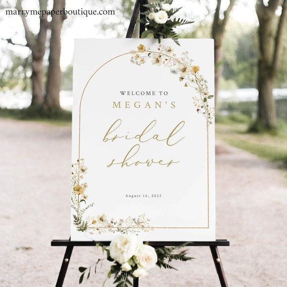 Bridal Shower Welcome Sign Template, Rustic Yellow Flowers Arch, Welcome to the Bridal Shower Sign, Printable, Templett INSTANT Download