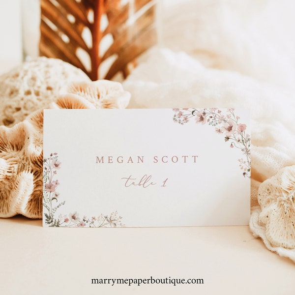 Wedding Place Cards Template, Rustic Pink Flowers Arch, Editable, Flat & Tent, Wedding Name Cards, Printable,  Templett INSTANT Download