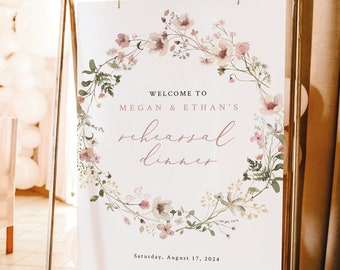 Rehearsal Dinner Welcome Sign Template, Rustic Pink Flowers, Editable Wedding Rehearsal Welcome Sign, Printable, Templett INSTANT Download