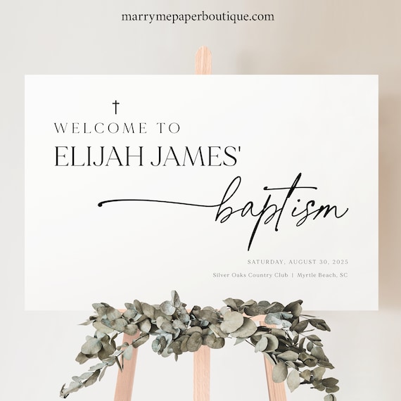 Baptism Welcome Sign Template, Modern & Classic, Editable, Welcome To The Baptism Sign Poster, Printable, Elegant, Templett INSTANT Download