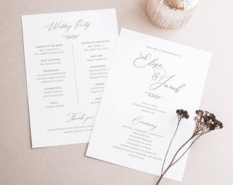 Wedding Program Template, Elegant Font, Elegant Wedding Ceremony Program, Printable, Editable, Templett INSTANT Download