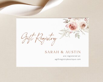 Boho Wedding Gift Registry Card Template, Elegant Floral Boho, Editable, Boho Registry Enclosure Card, Printable, Templett INSTANT Download