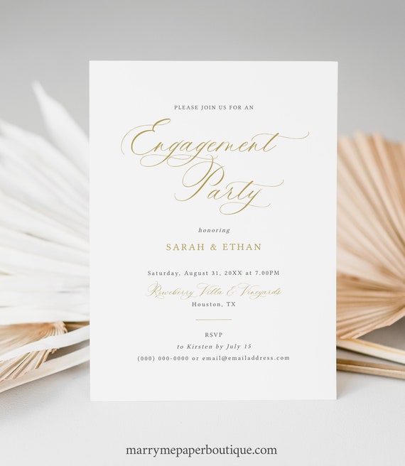 Engagement Party Invitation Template, Calligraphy Design in Gold, Editable, Gold Engagement Party Invite, Templett INSTANT Download