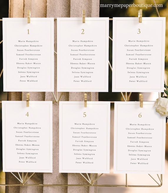 Seating Plan Cards Template, Minimalist Wedding Monogram, Gold, 4x6 Wedding Seating Cards, Editable, Printable, Templett INSTANT Download