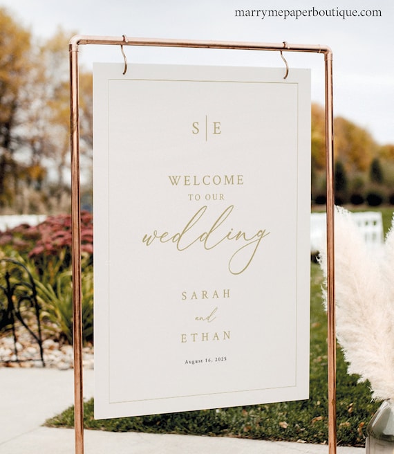 Wedding Welcome Sign Template, Minimalist Wedding Monogram, Gold, Editable Wedding Sign, Welcome Wedding Sign, Templett INSTANT Download