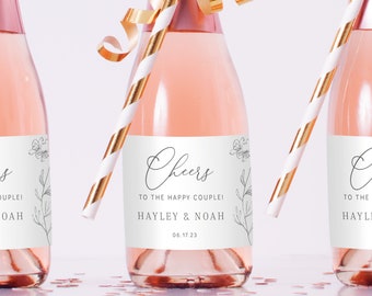 Mini Champagne Label Template, Try Before Purchase, Elegant Botanical, Editable Instant Download