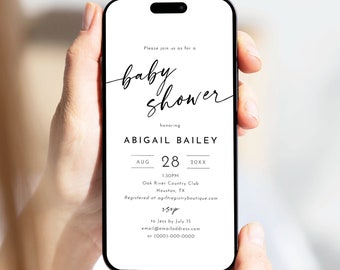 Baby Shower Text Invitation Template, Minimalist Calligraphy, Editable, Digital, Modern Baby Shower Text Invite, Templett INSTANT Download