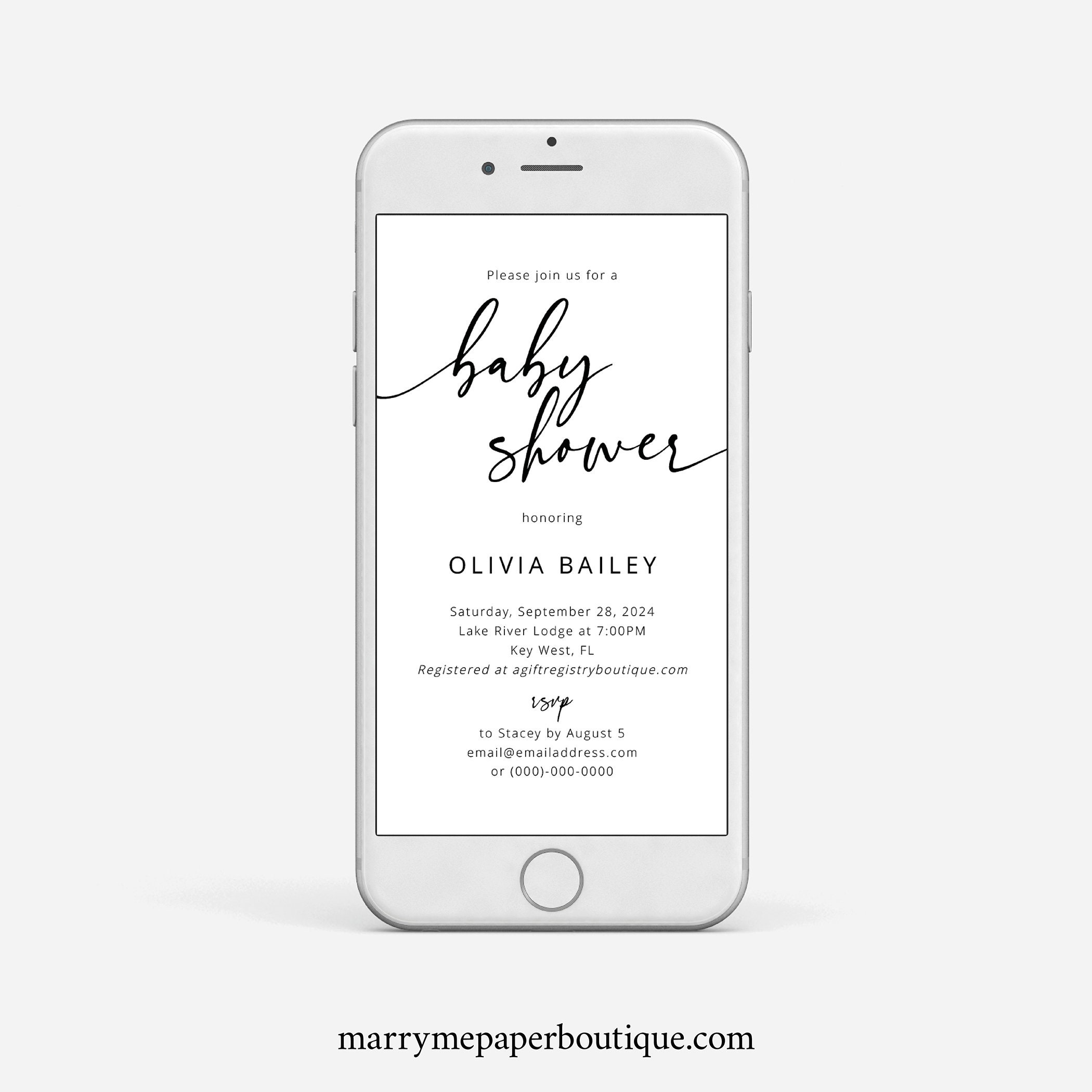 Digital Baby Shower Invitation Template, Modern Calligraphy, Electronic