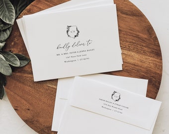 Wedding Envelope Address Template, Minimalist Wedding Crest, Editable, Printable Envelope Addressing Template, Templett INSTANT Download