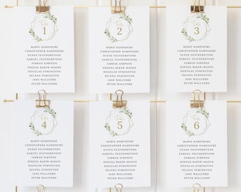 Seating Chart Cards Template, Greenery & Gold, Editable Printable Instant Download, Demo Available, Templett