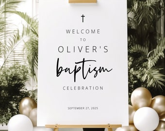 Modern Baptism Welcome Sign Template, Love Heart Design, Editable, Welcome To The Baptism Sign Poster, Printable, Templett INSTANT Download