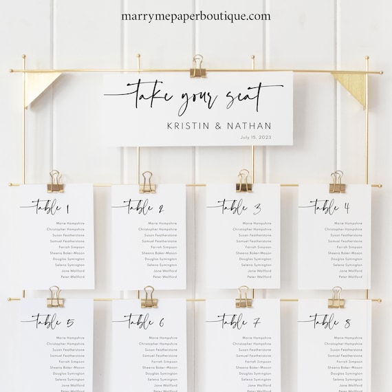 Seating Chart Cards Template, Modern Contemporary, Clean Simple Wedding Seating Cards, Printable, Templett INSTANT Download, Editable