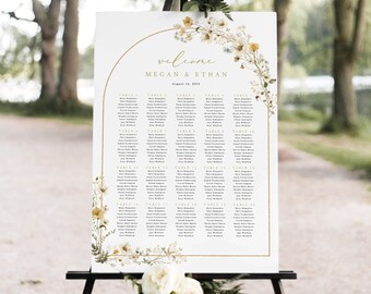 Wedding Seating Chart Template, Rustic Yellow Flowers Arch, Editable Seating Plan Sign, Printable, Seating Plan, Templett INSTANT Download