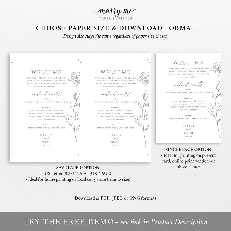 Wedding Itinerary Card Template, Elegant Botanical, Editable & Printable Instant Download, Templett image 5