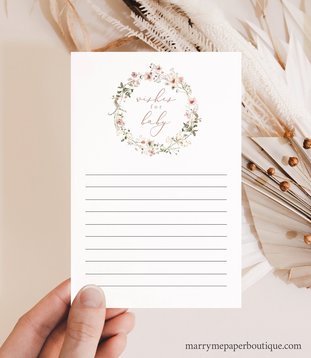 Baby Wishes Card Template, Rustic Pink Flowers, Wishes for Baby Card ...