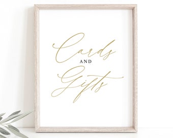 Cards & Gifts Sign Template, Stylish Gold Script, Editable, Wedding Cards and Gifts Sign, Printable, Gold Font, Templett INSTANT Download