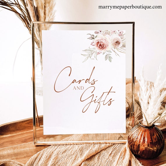 Wedding Cards & Gifts Sign Template, Elegant Floral Boho, Boho Cards and Gifts Sign Template, Printable, Editable, Templett INSTANT Download